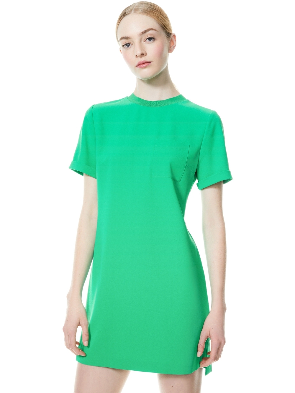 Alice + Olivia Catalina Green Crepe Mini Shift Dress Designer Statement Modern